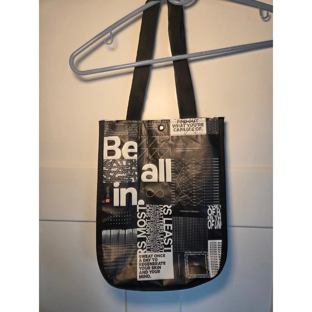 Lululemon Reusable Tote Bag Black White Graphic Print Small Shopper Be All In